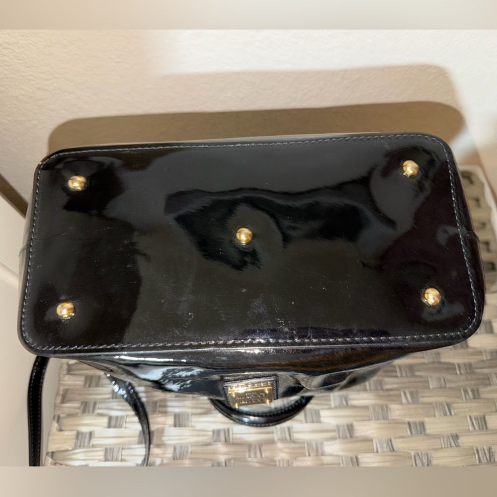 Dooney & Bourke Black Patent Leather Shoulder/Crossbody Satchel with Blue Lining - Picture 7 of 16